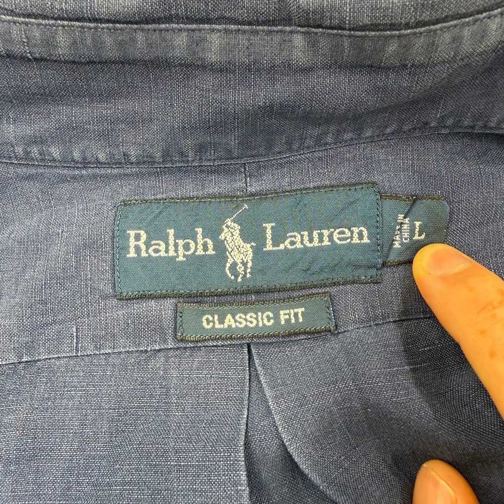 Vintage Polo Ralph Lauren Classic Fit Linen Silk Blend ButtonDown Navy Men Large - Picture 3 of 9